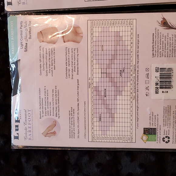 2-LUPO BRAZIL Light Control Panty hose barefoot Toe porcelain & Bare NWT L/T - Picture 6 of 10